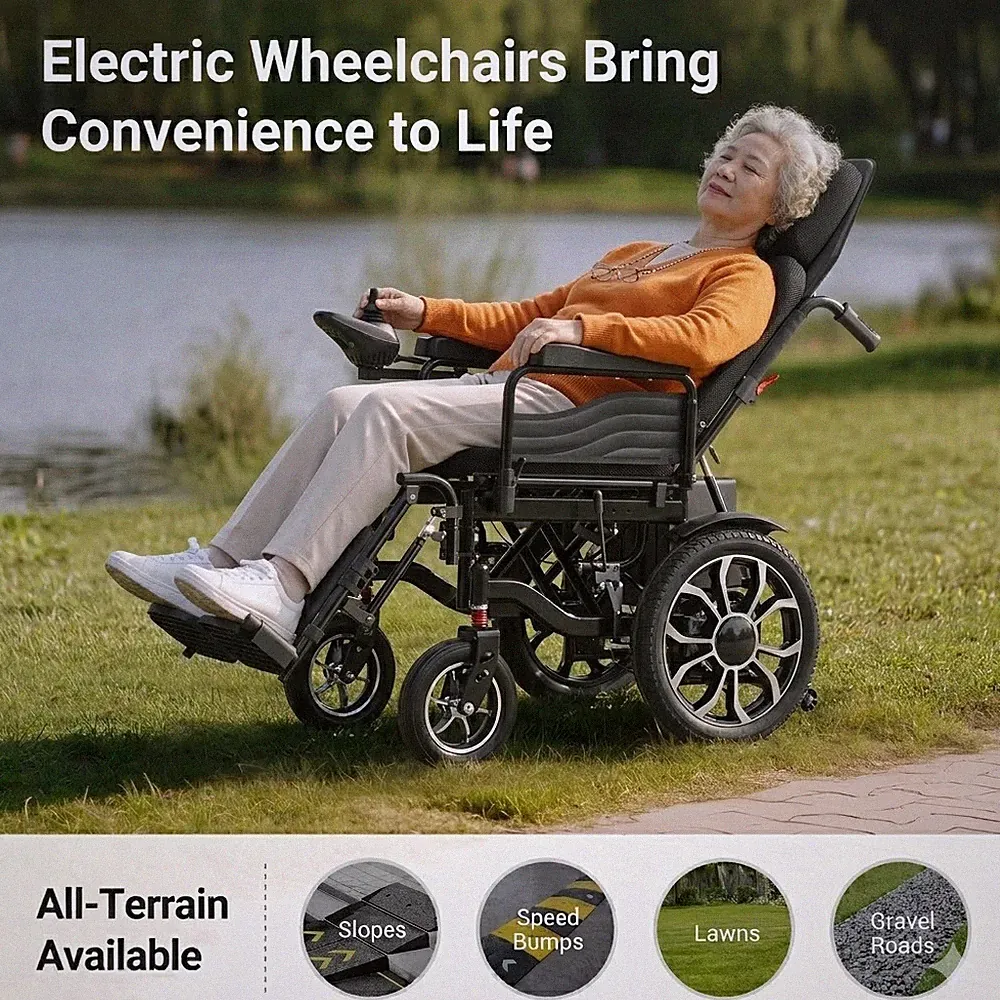 Foldable Reclining Electric Wheelchair for Adults, 20 Miles Range, 2*250 W Motor
