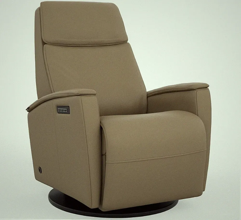 Large Fjords Crown Swing Relaxer 3 Motor Power Recliner Chair in Tan AL Leather