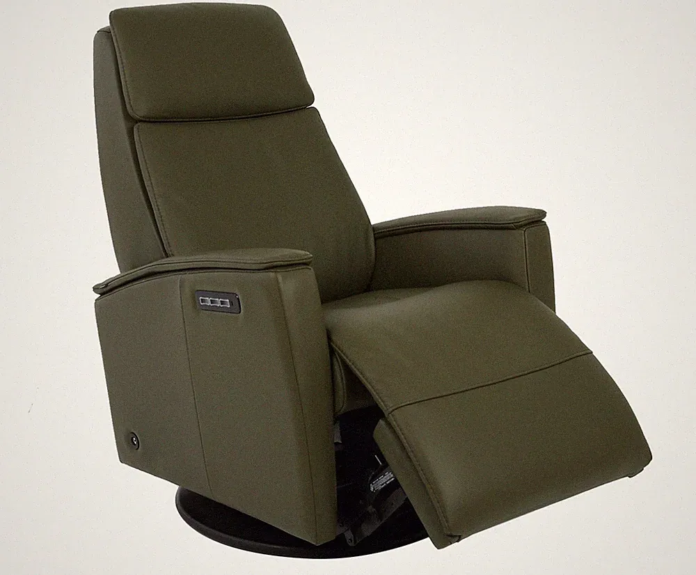 Small Fjords Crown Swing Relaxer 3 Motor Power Recliner Chair in Olive Leather